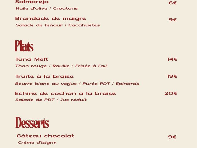 Le Grand Rouge MENU MIDI