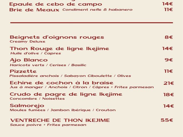 Le Grand Rouge MENU SOIR